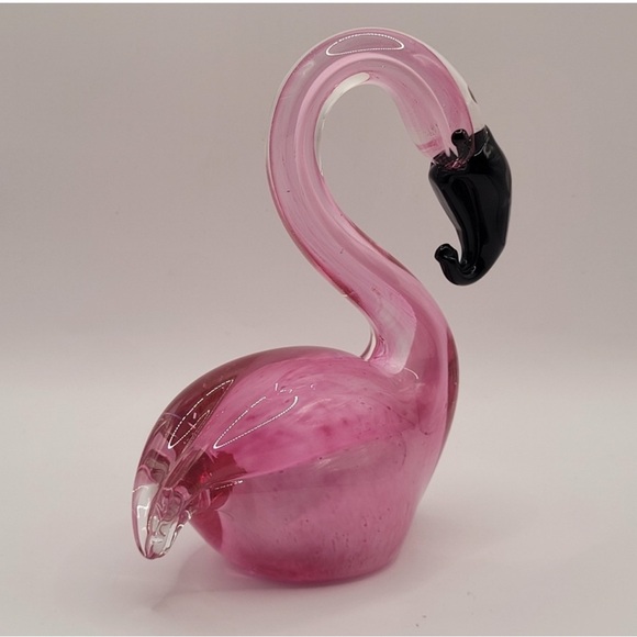 Elegant Pink Glass Flamingo Sculpture - Picture 3 of 7